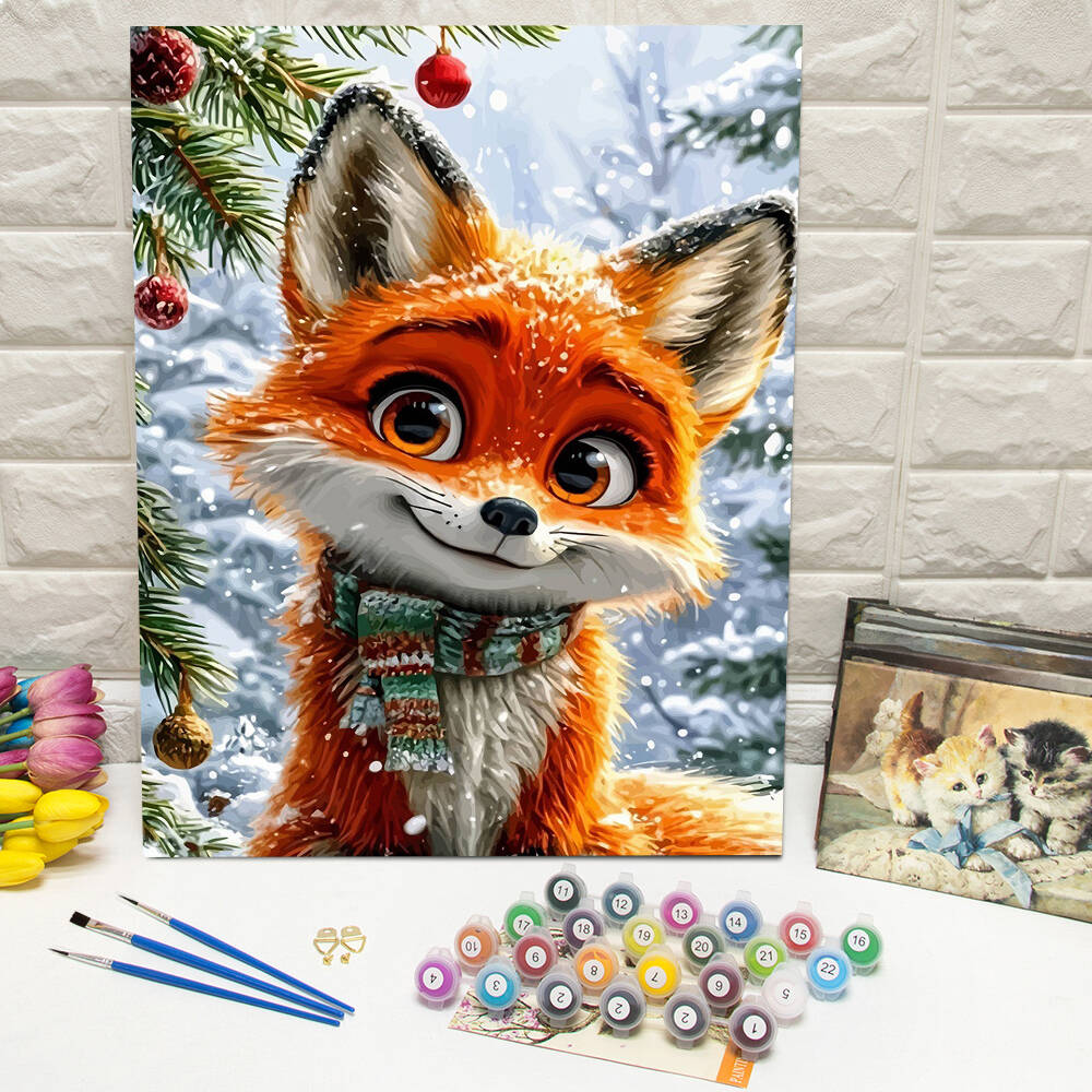 Art Craft Winter - ชุดภาพวาดสีน้ำมันดิจิตอล DIY แบบไร้กรอบ 1 ชิ้น ภาพสัตว์จิ้งจอก