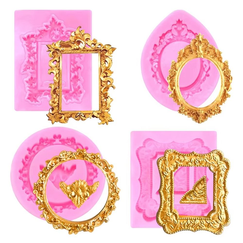 Air Dry Clay - แม่พิมพ์ซิลิโคนลายกรอบรูปสไตล์บาโรก 4 ชิ้น ดีไซน์ลายนูนแบบวินเทจ แม่พิมพ์กรอบรูปซิลิโคนที่ยืดหยุ่นได้ สีพื้นเรียบง่าย