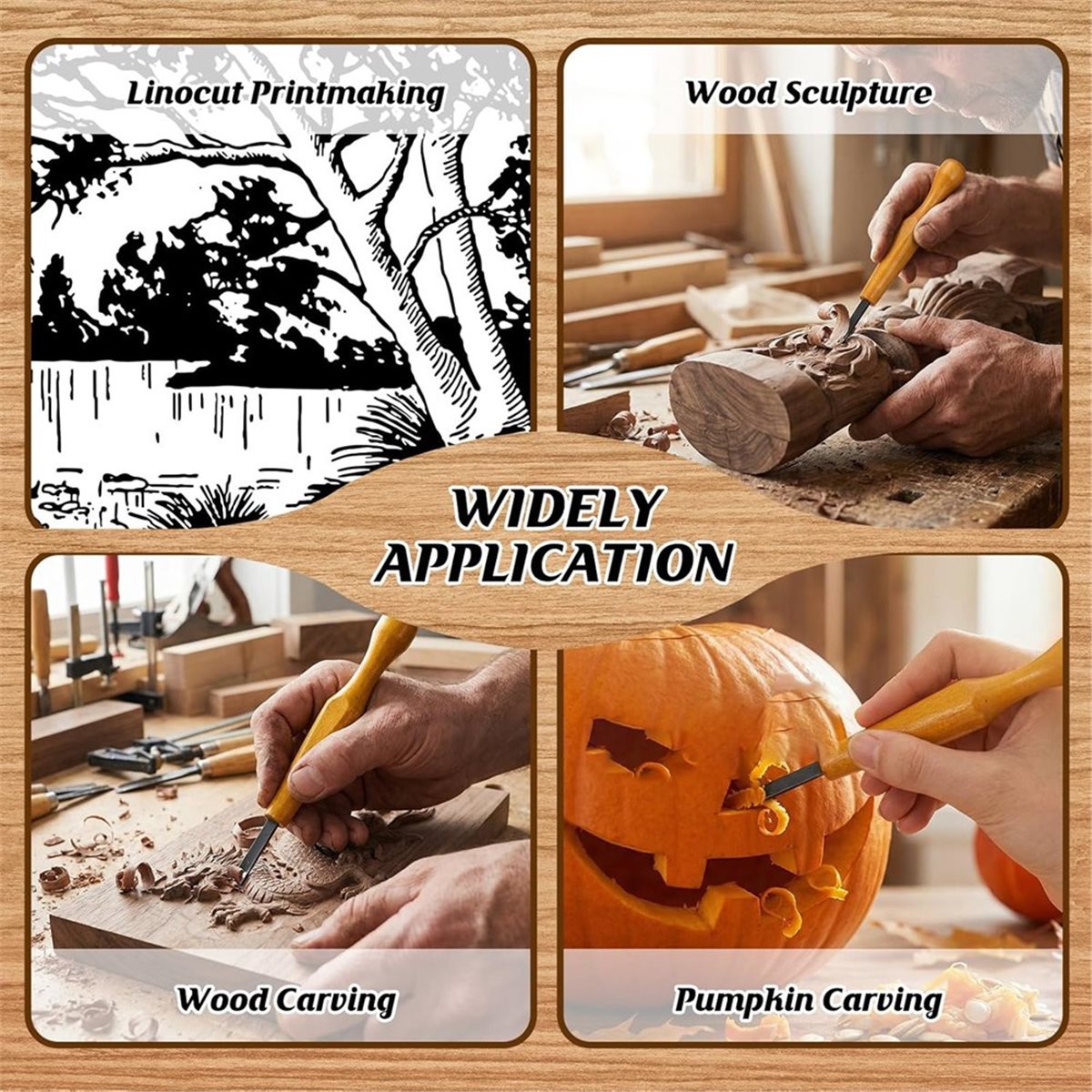 Linocut Carving Tool - ชุดเครื่องมือแกะสลัก 5 ชิ้นสำหรับงานแกะสลักไม้ลิโนคัท เครื่องมือแกะสลักไม้+โลหะ