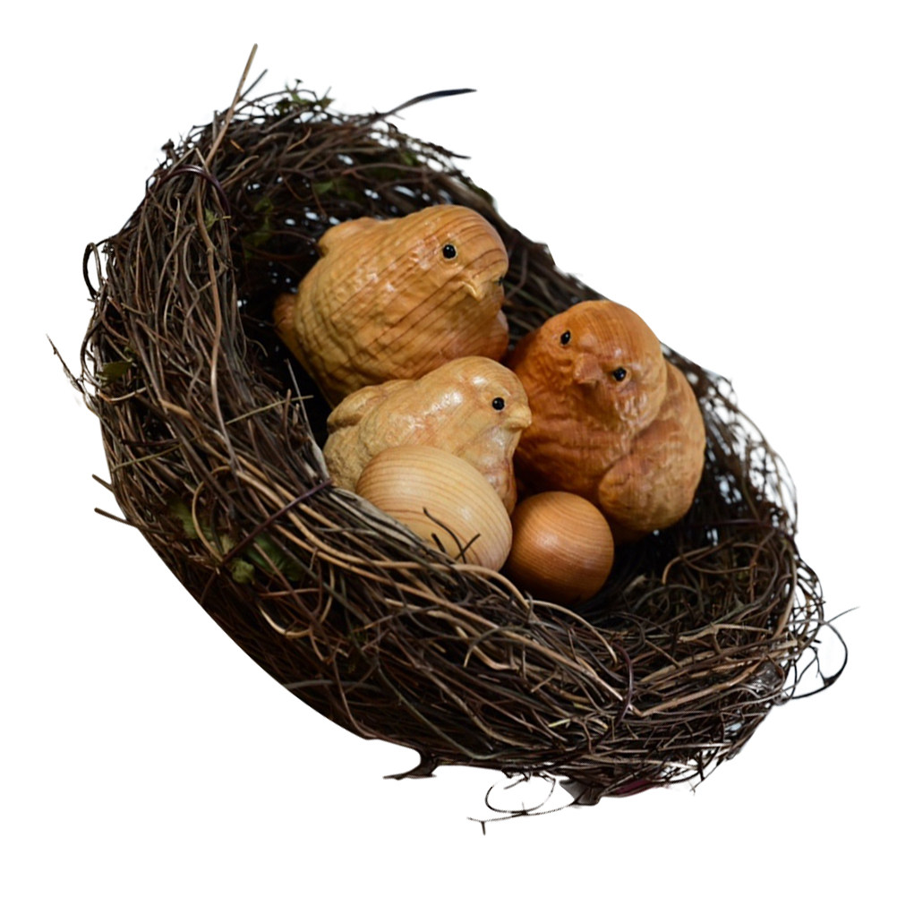 Art Craft Decoration Ideas - ชุดงานประติมากรรมลูกไก่ขนาดเล็ก 1 ชุด ตกแต่งรังด้วยไม้ธรรมชาติ งานฝีมือศิลปะรูปสัตว์ สำหรับตกแต่งห้องนั่งเล่น