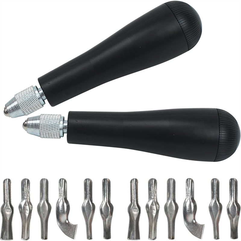 Linocut Carving Tool - ชุดเครื่องมือแกะสลักลินโนเลียมสำหรับงาน DIY 2 ชุด พร้อมใบมีด 6
