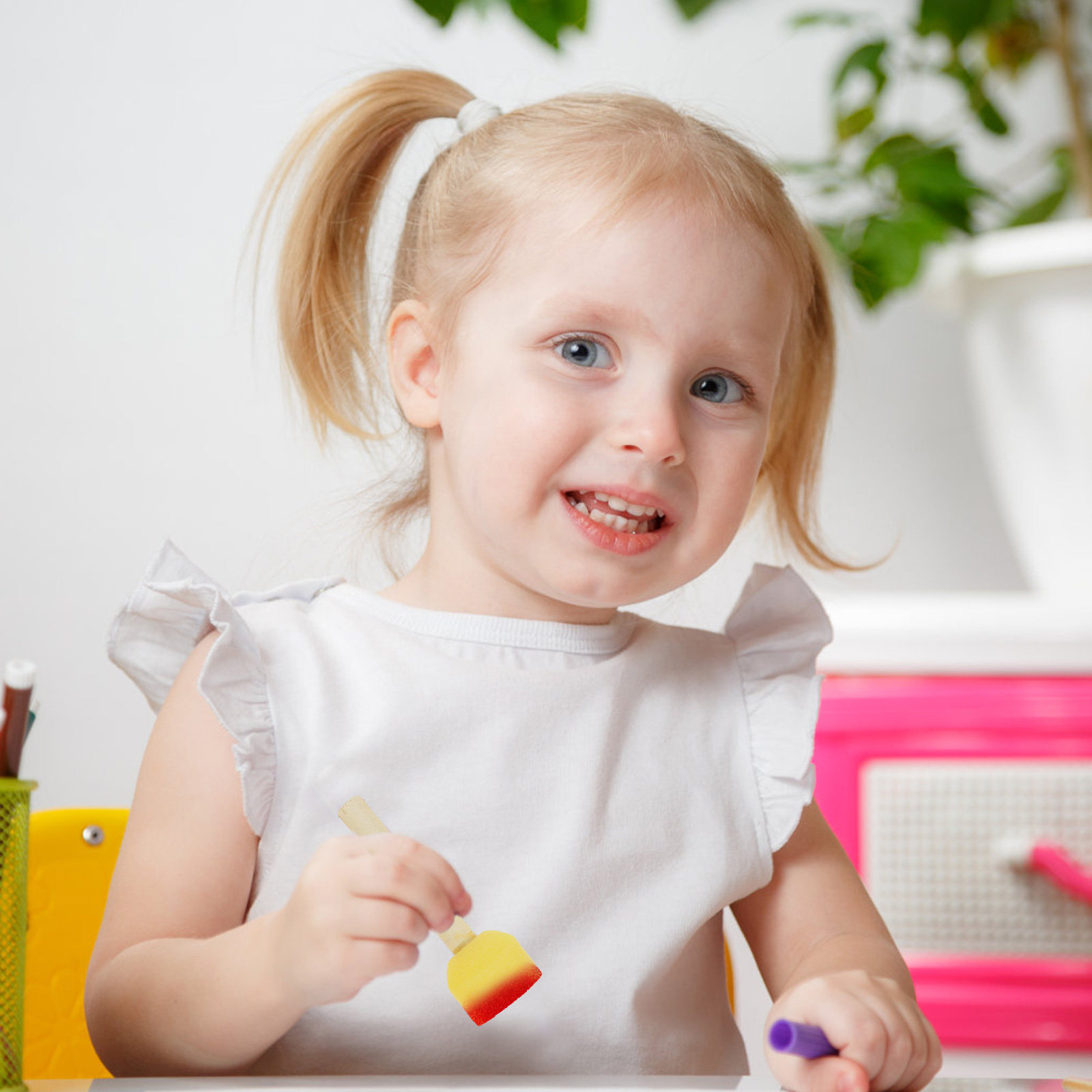 Art And Craft For Nursery - แปรงฟองน้ำสำหรับวาดภาพ 20 ชิ้น ด้ามไม้ ปลอดภัย น้ำหนักเบา