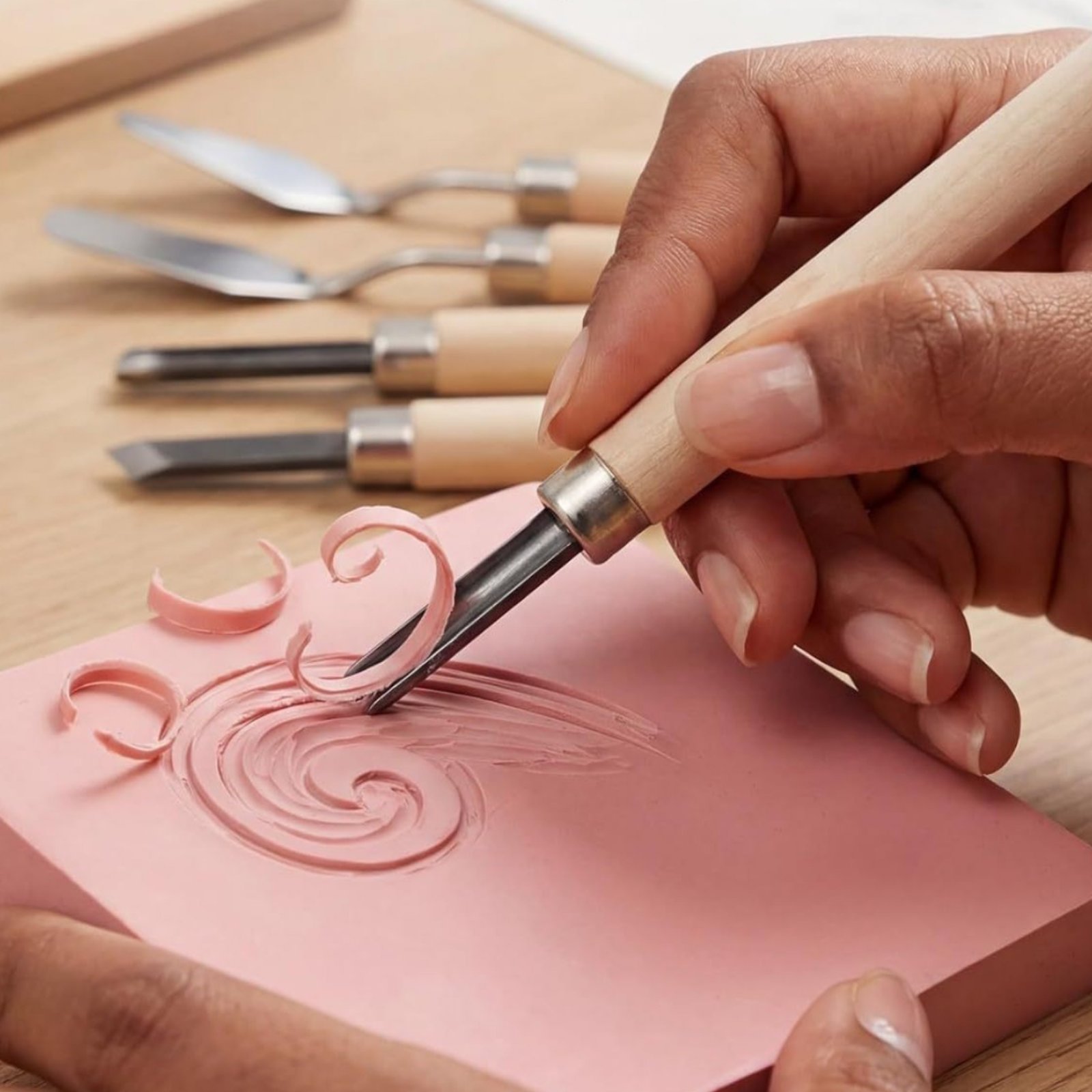 Linocut Carving Tool - ชุดแกะสลักลินโนเลียม 9 ชิ้น ชุดเครื่องมือพิมพ์ลายลินโอคัทสแตนเลสสตีลกันสนิม ชุดเครื่องมือพิมพ์บล็อก จับถนัดมือ