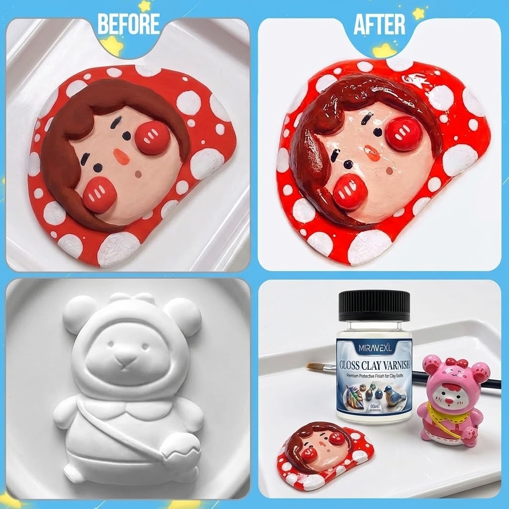 เคลือบเงาแบบไฮกลอสพร้อมแปรง 2  - Air Dry Clay บทวิจารณ์และราคา