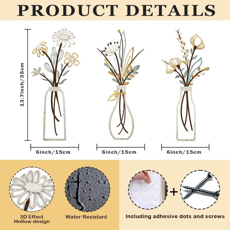 3 ชิ้น ดอกไม้โลหะ ตกแต่งผนัง ง - Art Craft Flower บทวิจารณ์และราคา