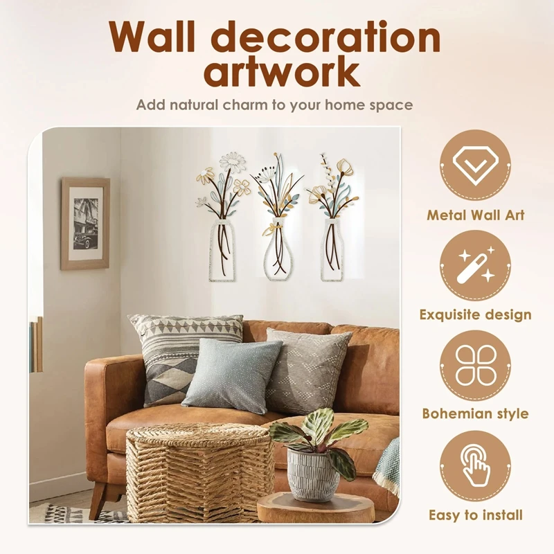 3 ชิ้น ดอกไม้โลหะ ตกแต่งผนัง ง - Art Craft Flower บทวิจารณ์และราคา